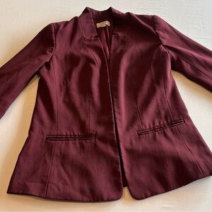 LOFT Outlet Petite Blazer XSP Maroon‎ Open Front Bow Cuff 3/4 Sleeve Work Jacket
